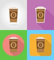 Café en una taza de papel iconos de comida rápida con la ilustración de vector de sombra