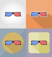 Gafas de cine iconos planos vector illustration