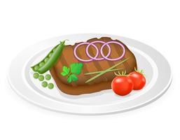 Bistec a la plancha con verduras en una ilustración de vector de placa