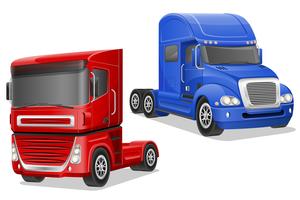 Ilustración de vector de grandes camiones azules y rojos