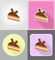 piece of chocolate cake with cherries flat icons vector illustration