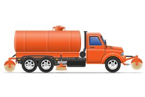 Camión de carga de limpieza y riego la ilustración de vector de carretera