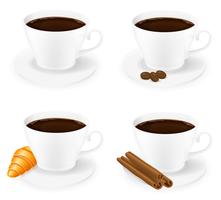 taza de café con palitos de canela grano y frijoles vista lateral vector ilustración