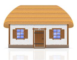 antigua casa de campo con una ilustración vectorial de techo de paja vector