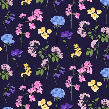 botanical floral  pattern on black background vector