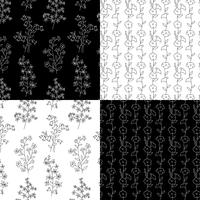 blanco y negro dibujado a mano patrones florales botánicos vector