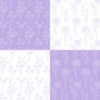 lavender and white hand drawn botanical patterns vector