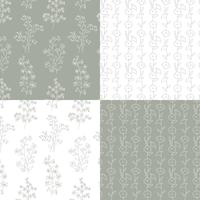 gray and white hand drawn botanical floral patterns vector
