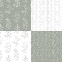 gray and white hand drawn botanical floral patterns vector