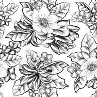 Floral engraved seamless pattern. Flower garden background vector