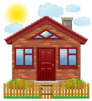 pequeña casa de campo con una ilustración de vector de valla de madera