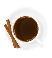 Taza de café con ilustración de vector de vista superior de palitos de canela