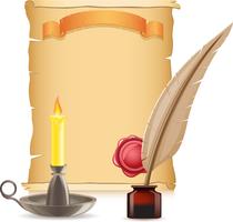 old paper conflagrant candle and feather with inks vector