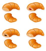 set icons of fresh crispy croissants with jam chocolate and cream vector illustration