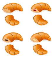 establezca los iconos de croissants crujientes frescos con mermelada de chocolate y crema ilustración vectorial vector