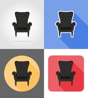 Sillón muebles conjunto de iconos planos vector illustration