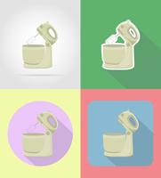 mezclador de electrodomésticos para los iconos planos de cocina vector ilustración