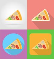 Iconos planos de pizza comida rápida con la ilustración de vector de sombra