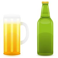 beer bottle and glass vector illustration