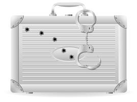 metal suitcase with handcuffs riddled with bullets vector illustration