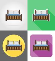 cama muebles conjunto iconos planos vector illustration