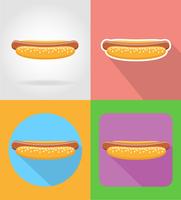 Iconos planos de comida rápida de hot-dog con la ilustración de vector de sombra