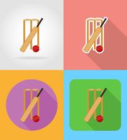 set equipment for cricket flat icons vector illustration