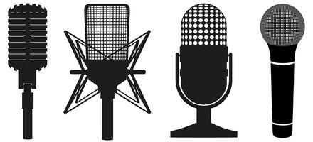 icon set of microphones black silhouette vector illustration