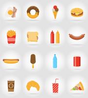 Iconos planos de comida rápida con la ilustración de vector de sombra