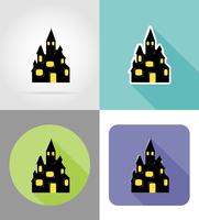 halloween old castle flat icons vector illustration