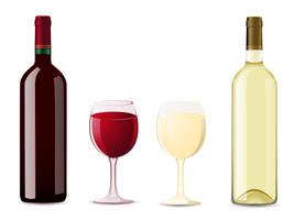bottle and glass with red white wine vector