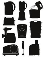 establecer iconos aparatos eléctricos para la ilustración de vector de silueta de cocina negro