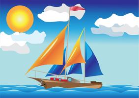 ship with sails at the sea side vector
