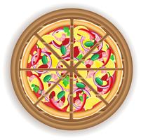 pizza cut on a wooden board vector