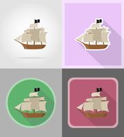 Ilustración de vector de iconos planos de barco pirata