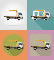 camión de remolque para las fallas de transporte y los coches de emergencia iconos planos vector ilustración
