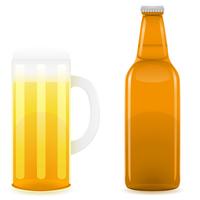 beer bottle and glass vector illustration