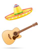 sombrero national mexican headdress and guitar vector illustration