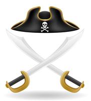 Sombrero pirata tricornio y espada ilustración vectorial vector