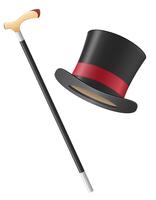 cylinder hat and walking stick vector illustration