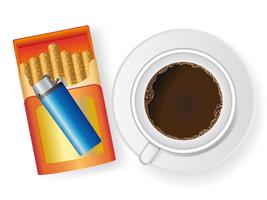 cup of coffee and cigarette in box with a cigarette-lighter vector