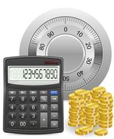calculadora segura y monedas de oro concepto vector illustration