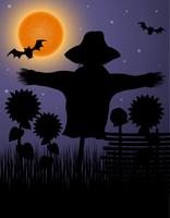 scarecrow black silhouette in the night sky and the moon vector