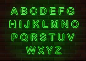 glowing neon letters english alphabet vector illustration