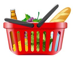 cesta de la compra con alimentos vector