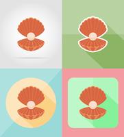 shell with pearl flat icons vector illustration