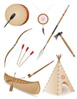 conjunto de iconos objetos indios americanos vector ilustración