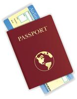 Ilustración de vector de pasaporte y boleto de avión