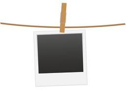 retro photo frame hanging on a rope with clothespin vector illustration