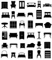 conjunto de iconos muebles silueta negra esquema vector ilustración